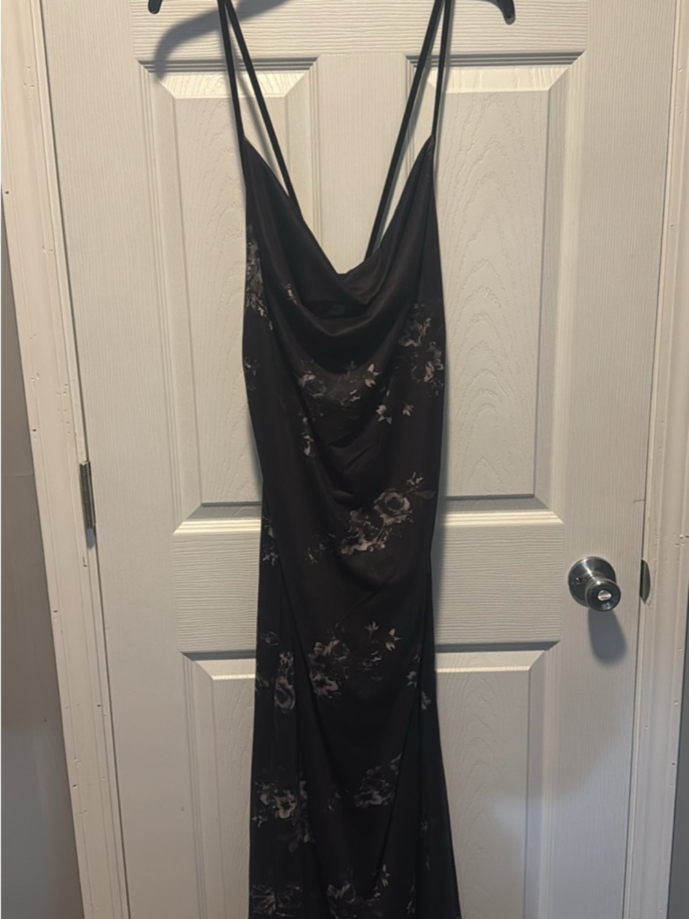 ROMWE Black Floral Satin Slip Dress